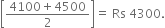 open square brackets fraction numerator 4100 plus 4500 over denominator 2 end fraction close square brackets equals space Rs space 4300.