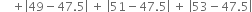 space space space space plus open vertical bar 49 minus 47.5 close vertical bar space plus space open vertical bar 51 minus 47.5 close vertical bar space plus space open vertical bar 53 minus 47.5 close vertical bar