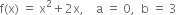 straight f left parenthesis straight x right parenthesis space equals space straight x squared plus 2 straight x comma space space space space straight a space equals space 0 comma space space straight b space equals space 3