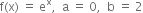 straight f left parenthesis straight x right parenthesis space equals space straight e to the power of straight x comma space space straight a space equals space 0 comma space space straight b space equals space 2