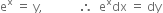 straight e to the power of straight x space equals space straight y comma space space space space space space space space space space space space therefore space space straight e to the power of straight x dx space equals space dy