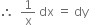 therefore space space 1 over straight x space dx space equals space dy