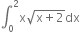 integral subscript 0 superscript 2 straight x square root of straight x plus 2 end root dx