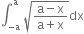 integral subscript negative straight a end subscript superscript straight a space square root of fraction numerator straight a minus straight x over denominator straight a plus straight x end fraction end root dx