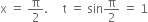 straight x space equals space straight pi over 2. space space space space space straight t space equals space sin straight pi over 2 space equals space 1