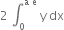 2 space integral subscript 0 superscript straight a space straight e end superscript space straight y space dx