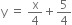 straight y space equals space straight x over 4 plus 5 over 4