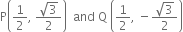 straight P open parentheses 1 half comma space fraction numerator square root of 3 over denominator 2 end fraction close parentheses space space and space straight Q space open parentheses 1 half comma space minus fraction numerator square root of 3 over denominator 2 end fraction close parentheses