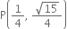 straight P open parentheses 1 fourth comma space fraction numerator square root of 15 over denominator 4 end fraction close parentheses