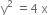 straight y squared space equals 4 space straight x