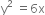 straight y squared space equals 6 straight x