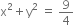 straight x squared plus straight y squared space equals space 9 over 4