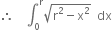 therefore space space space space integral subscript 0 superscript straight r square root of straight r squared minus straight x squared end root space space dx