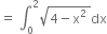 equals space integral subscript 0 superscript 2 square root of 4 minus straight x squared space end root dx