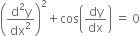 open parentheses fraction numerator straight d squared straight y over denominator dx squared end fraction close parentheses squared plus cos open parentheses dy over dx close parentheses space equals space 0