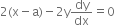 2 left parenthesis straight x minus straight a right parenthesis minus 2 straight y dy over dx equals 0