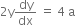 2 straight y dy over dx space equals space 4 space straight a