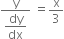 fraction numerator straight y over denominator begin display style dy over dx end style end fraction space equals straight x over 3