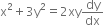 straight x squared plus 3 straight y squared equals 2 xy dy over dx