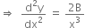 rightwards double arrow space space fraction numerator straight d squared straight y over denominator dx squared end fraction space equals space fraction numerator 2 straight B over denominator straight x cubed end fraction