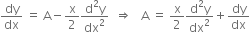 dy over dx space equals space straight A minus straight x over 2 fraction numerator straight d squared straight y over denominator dx squared end fraction space space rightwards double arrow space space space straight A space equals space straight x over 2 fraction numerator straight d squared straight y over denominator dx squared end fraction plus dy over dx