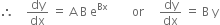 therefore space space space space dy over dx space equals space straight A space straight B space straight e to the power of Bx space space space space space space space space or space space space space space dy over dx space equals space straight B space straight y