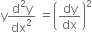 straight y fraction numerator straight d squared straight y over denominator dx squared end fraction space equals open parentheses dy over dx close parentheses squared