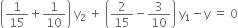 open parentheses 1 over 15 plus 1 over 10 close parentheses space straight y subscript 2 space plus space open parentheses 2 over 15 minus 3 over 10 close parentheses space straight y subscript 1 minus straight y space equals space 0