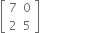 open square brackets table row 7 0 row 2 5 end table close square brackets space space space space space space space space space space space space space space space space space space space space space space