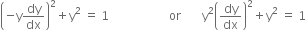 open parentheses negative straight y dy over dx close parentheses squared plus straight y squared space equals space 1 space space space space space space space space space space space space space space space space space space space space or space space space space space space space straight y squared open parentheses dy over dx close parentheses squared plus straight y squared space equals space 1