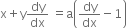 straight x plus straight y dy over dx space equals straight a open parentheses dy over dx minus 1 close parentheses