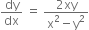 dy over dx space equals space fraction numerator 2 xy over denominator straight x squared minus straight y squared end fraction