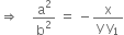 rightwards double arrow space space space space straight a squared over straight b squared space equals space minus fraction numerator straight x over denominator straight y space straight y subscript 1 end fraction