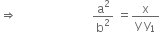 rightwards double arrow space space space space space space space space space space space space space space space space space space space space space space space space space straight a squared over straight b squared space equals fraction numerator straight x over denominator straight y space straight y subscript 1 end fraction