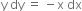 straight y space dy space equals space minus straight x space dx