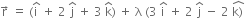 straight r with rightwards arrow on top space equals space left parenthesis straight i with hat on top space plus space 2 space straight j with hat on top space plus space 3 space straight k with hat on top right parenthesis space plus space straight lambda space left parenthesis 3 space straight i with hat on top space plus space 2 space straight j with hat on top space minus space 2 space stack straight k right parenthesis with hat on top