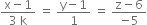 fraction numerator straight x minus 1 over denominator 3 space straight k end fraction space equals space fraction numerator straight y minus 1 over denominator 1 end fraction space equals space fraction numerator straight z minus 6 over denominator negative 5 end fraction