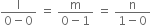 fraction numerator straight l over denominator 0 minus 0 end fraction space equals space fraction numerator straight m over denominator 0 minus 1 end fraction space equals space fraction numerator straight n over denominator 1 minus 0 end fraction