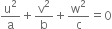 straight u squared over straight a plus straight v squared over straight b plus straight w squared over straight c equals 0