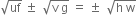 square root of uf space plus-or-minus space space square root of straight v space straight g end root space equals space plus-or-minus space space square root of straight h space straight w end root