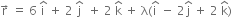 straight r with rightwards arrow on top space equals space 6 space straight i with hat on top space plus space 2 space straight j with hat on top space space plus space 2 space straight k with hat on top space plus space straight lambda left parenthesis straight i with hat on top space minus space 2 straight j with hat on top space plus space 2 space straight k with hat on top right parenthesis