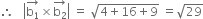 therefore space space space open vertical bar stack straight b subscript 1 with rightwards arrow on top cross times stack straight b subscript 2 with rightwards arrow on top close vertical bar space equals space square root of 4 plus 16 plus 9 end root space equals square root of 29