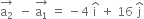 stack straight a subscript 2 with rightwards arrow on top space space minus space stack straight a subscript 1 with rightwards arrow on top space equals space minus 4 space straight i with hat on top space plus space 16 space straight j with hat on top