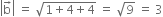 open vertical bar straight b with rightwards arrow on top close vertical bar space equals space square root of 1 plus 4 plus 4 end root space equals space square root of 9 space equals space 3