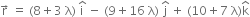 straight r with rightwards arrow on top space equals space left parenthesis 8 plus 3 space straight lambda right parenthesis space straight i with hat on top space minus space left parenthesis 9 plus 16 space straight lambda right parenthesis space straight j with hat on top space plus space left parenthesis 10 plus 7 space straight lambda right parenthesis straight k with hat on top