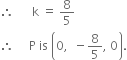 therefore space space space space space space straight k space equals space 8 over 5
therefore space space space space space straight P space is space open parentheses 0 comma space space minus 8 over 5 comma space 0 close parentheses.