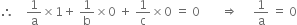 therefore space space space space 1 over straight a cross times 1 plus space 1 over straight b cross times 0 space plus space 1 over straight c cross times 0 space equals space 0 space space space space space space space rightwards double arrow space space space space space 1 over straight a space equals space 0