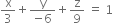 straight x over 3 plus fraction numerator straight y over denominator negative 6 end fraction plus straight z over 9 space equals space 1