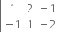 left enclose table row 1 2 cell negative 1 end cell row cell negative 1 end cell 1 cell negative 2 end cell end table end enclose