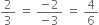 2 over 3 space equals space fraction numerator negative 2 over denominator negative 3 end fraction space equals space 4 over 6